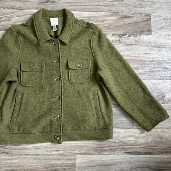 Joie Olive Green Wool Blend Boiled Wool Shacket Jacket Size XL - Picture 3 of 7